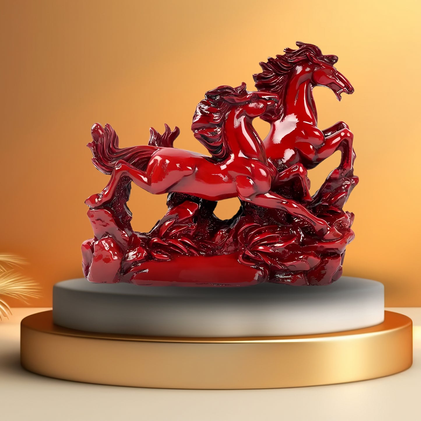 Two Red Running Horses Statue in Premium Quality Decorative Showpiece Resin Article for Home and Office Decor by Vastu Mandir