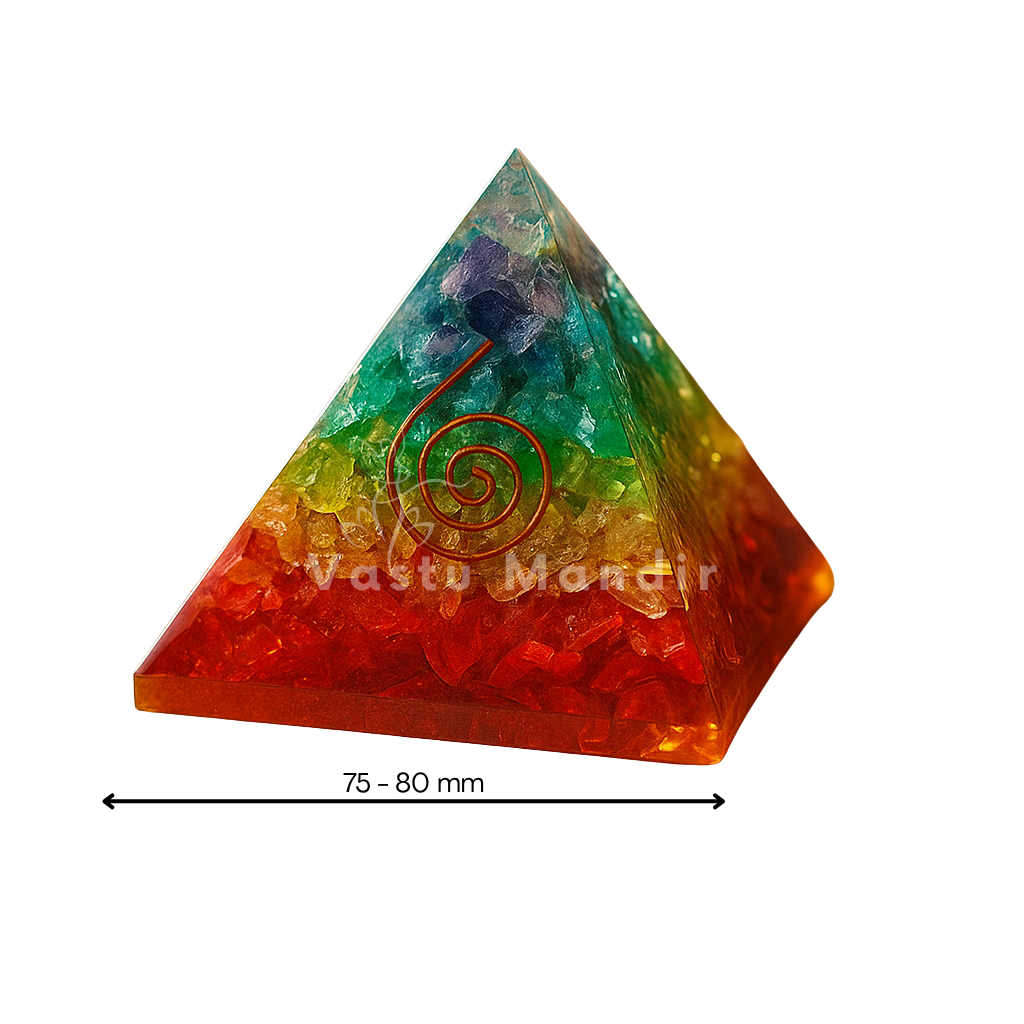 7 Chakra Orgonite Pyramid with Coil Vastu Remedy for Vastu Dosh Correction, Energy Alignment and Healing Balance for Home and Meditation Spaces | 6 cm | 100g