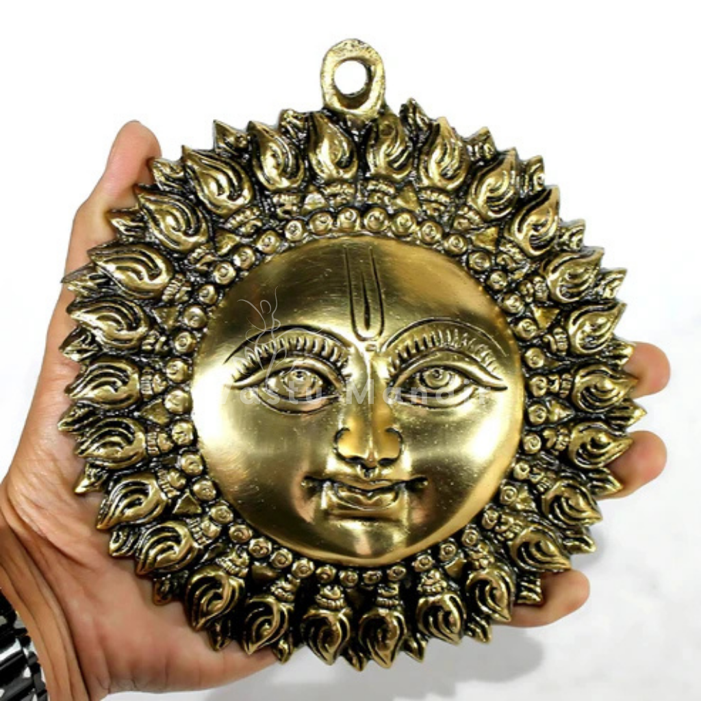 Brass Surya (Sun) Ji Wall Hanging Idol Vastu Remedy for East Direction Support, Fame and Positive Energy for Home, Office and Entrance Placement | 15 x 15 cm | 720 gm