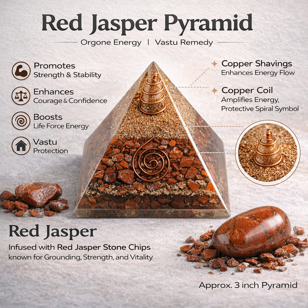 Red Jasper Pyramid Vastu Remedy for Grounding, Stability and Root Chakra Balance for Home Protection, Energy Support and Office Decor | 6.5 cm | 140 g