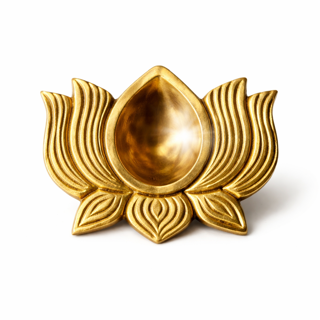 Brass Lotus Diya – Vastu Pooja Lamp for Prosperity & Harmony | East-North-East Energy Activator | Big - 8 x 6 cm | 200 g
