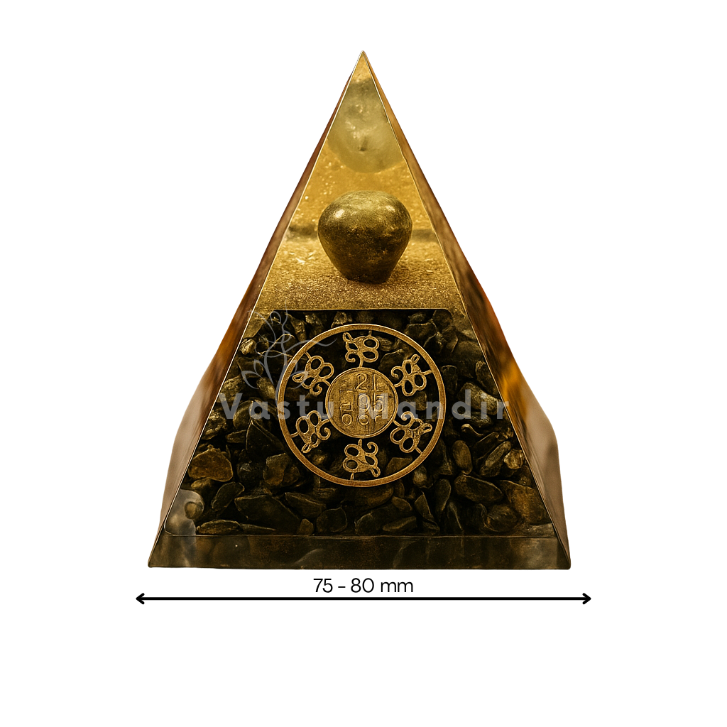 Pyrite Zibu Coin Pyramid Vastu Remedy for Wealth Magnetism, and Energy Protection for Home, Office, Business and Prosperity Placement | 8 cm | 140 g