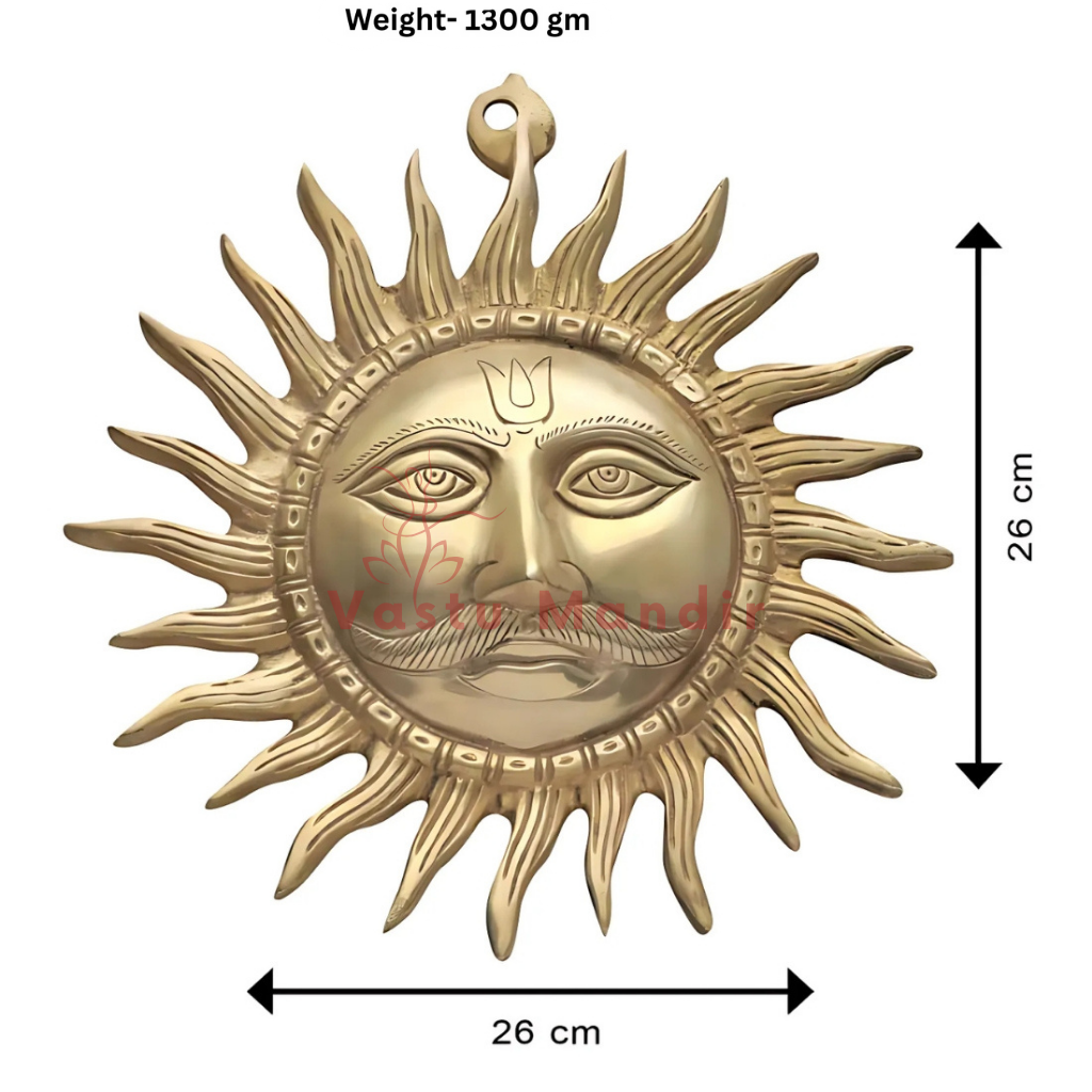 Big Sun (Surya Ji) 100% Pure Brass Statue Idol, weight, and dimensions indicated.