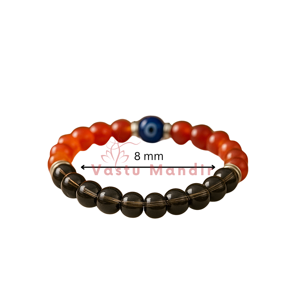 Capricorn Zodiac Crystal Bracelet – Vastu Remedy for Discipline with Smoky Quartz & Carnelian | 8mm Beads
