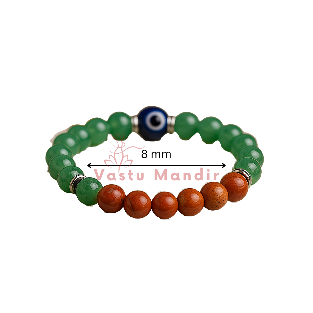 Cancer Zodiac Healing Bracelet 8mm — Aventurine & Red Jasper, Vastu Remedy