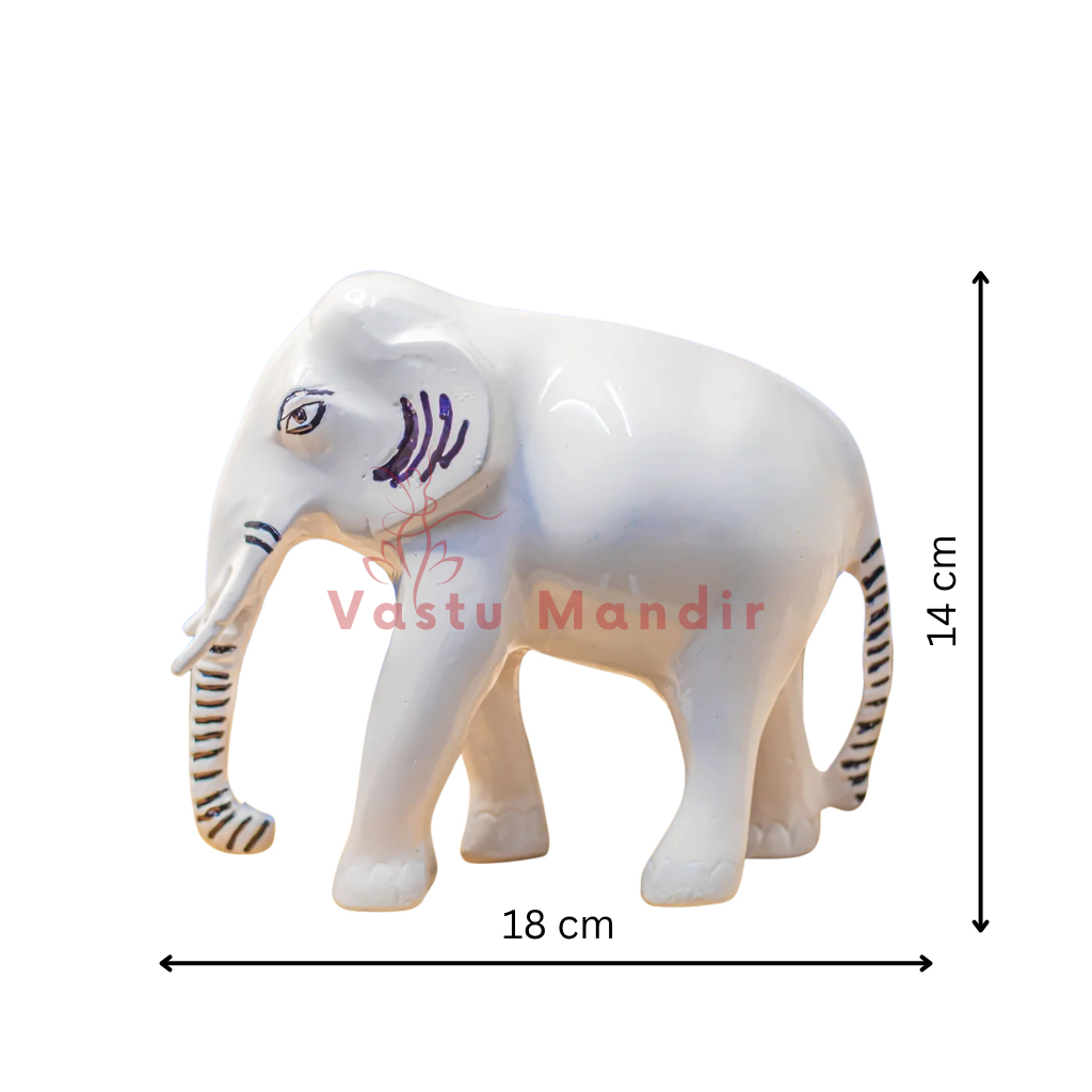 White Elephant 100% Pure Brass Statue with measurements on a white background