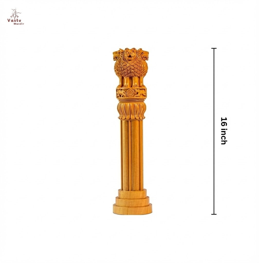 Premium Wooden Finish Ashoka Pillar Statue Idol Decorative Showpiece for Home, Office, Vastu Remedy and Gifting by Vastu Mandir