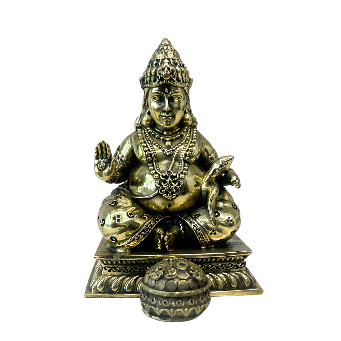 lord dhan kuber statue, brass kuber ji idol, vastu metal idols, kuber statue for home and office, home decoration items, vastu mandir idols, pure brass metal idols for positive energy
