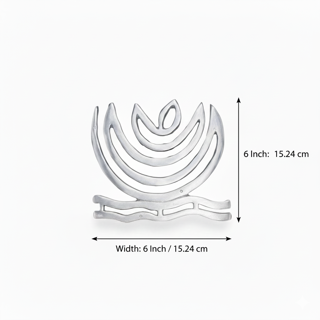 Aluminium Vastu Helix with measurements on a white background