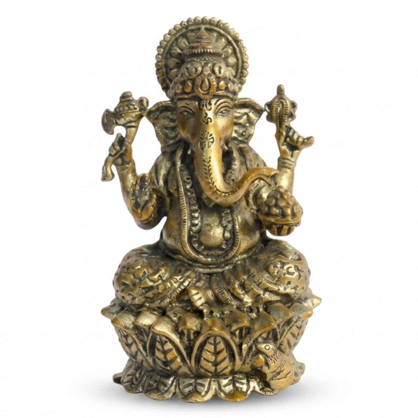 Brass Ganesha Idol on Lotus Base | Vastu Remedy for Obstacle Removal, Intellect & Prosperity Support | 3 - 6 inchs