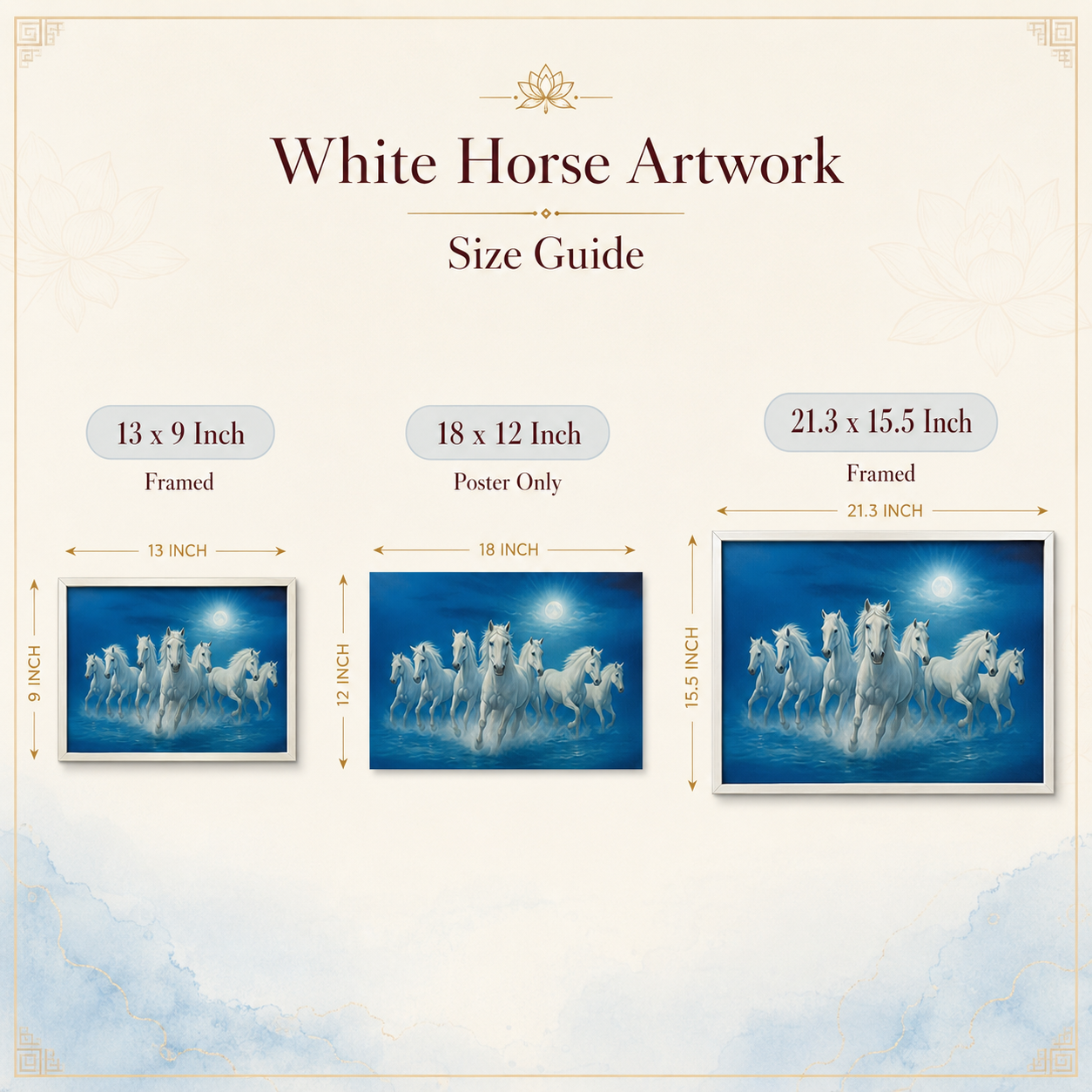 White Seven Running Horses Painting | Vastu Remedy for Wealth, Mental Peace & Growth Energy | 13 x 9 to 21.3 x 15.5 inches
