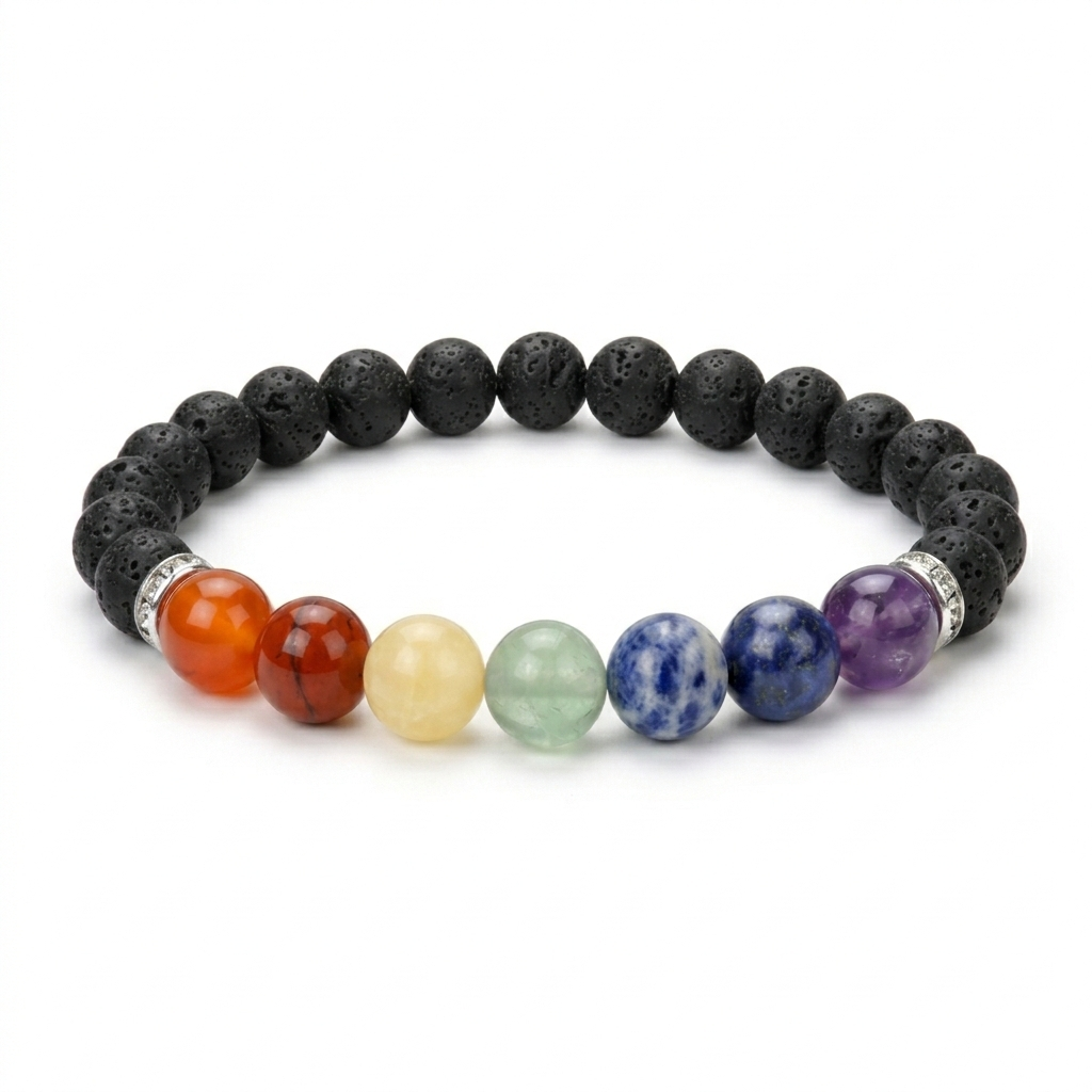 7 Chakra Healing Bracelet with Lava Stone | 100% Pure Natural Authentic Premium Root Chakra Balancer — Vastu Remedy Feng Shui By Vastu Mandir