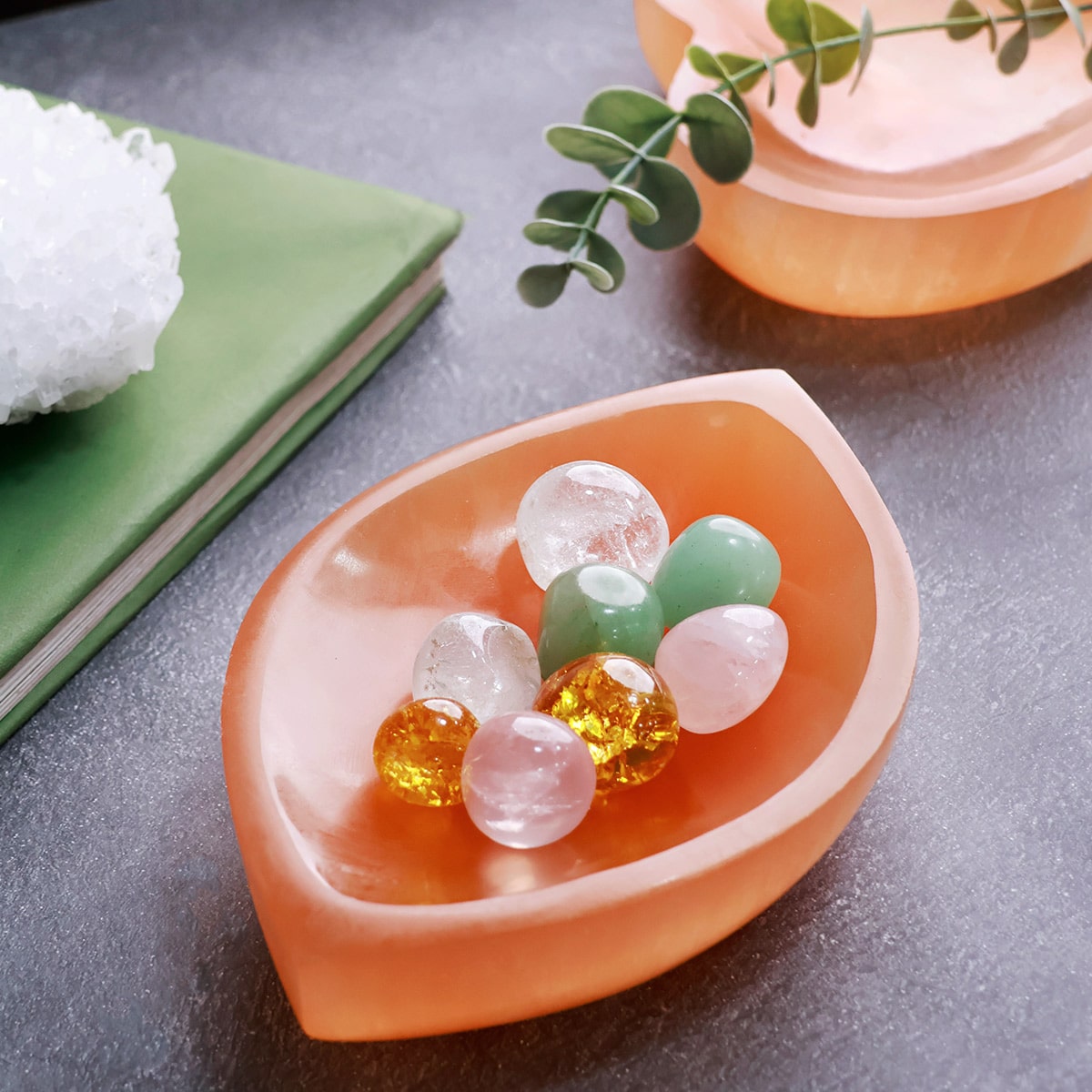 Orange Divyya Selenite Charging Bowl – Vastu Remedy for Crystal Cleansing & Energy Charging | 15 cm