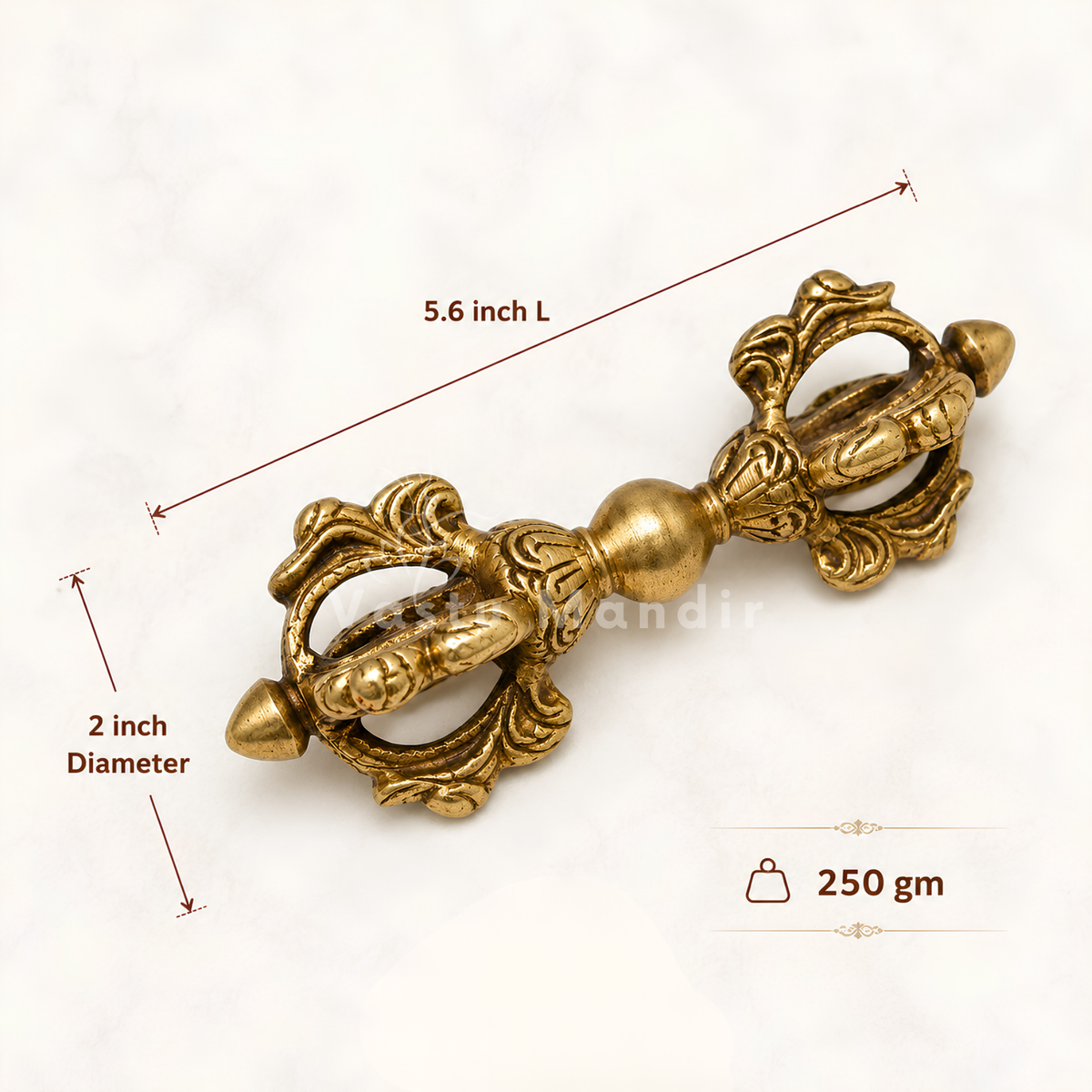 Brass Vajra Dorje Ritual Tool Vastu Remedy for Protection, Meditation Focus and Spiritual Strength for Home Temple and Healing Space | 5.6 x 2 Inch | 270 gm