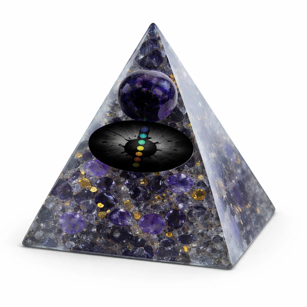 Natural Amethyst Crystal Sphere Pyramid – top-down view showing the apex and square base
