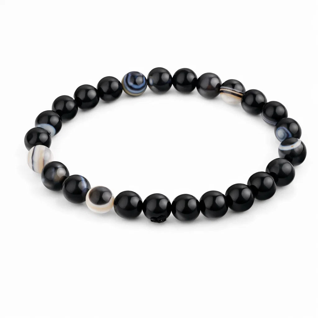 Natural Black Agate Crystal Bracelet – Vastu Remedy for Shielding & Saturn Energy Balance | 8mm Beads