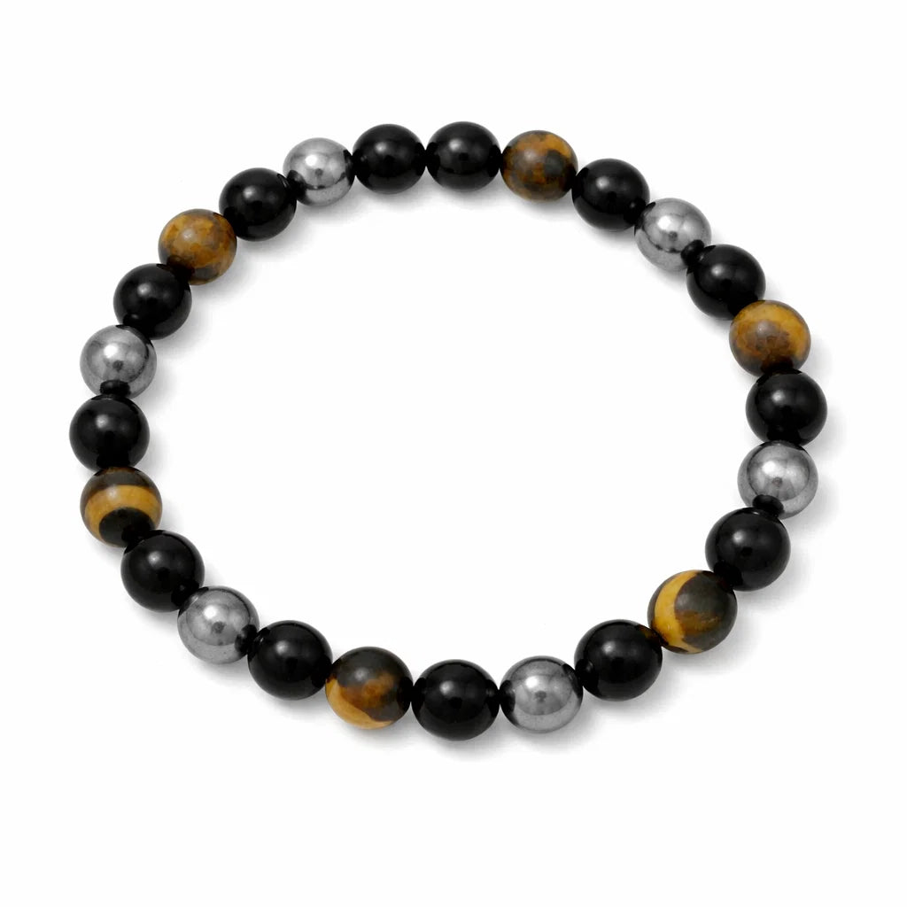 Premium Triple Protection Bracelet 8mm Beads With Black Obsidian Hematite Tiger Eye — Vastu Remedy for EMF Negative Energy Grounding Shield, and Main Door Defects by Vastu Mandir