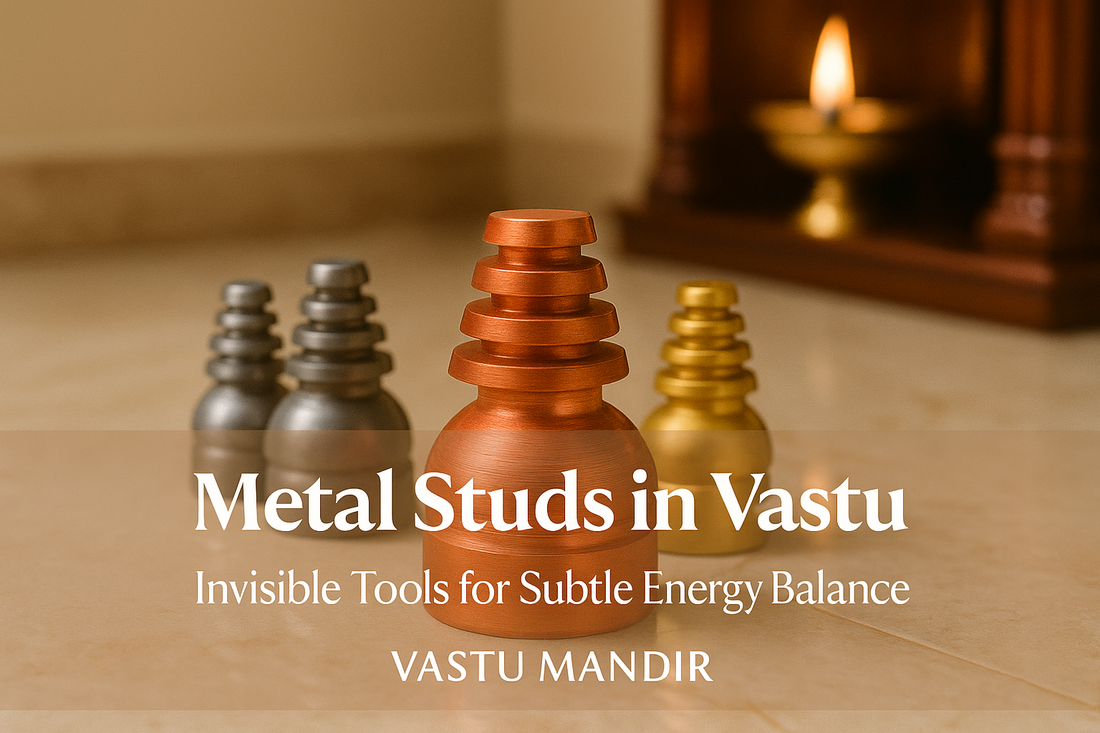 Copper, brass, and steel metal studs placed near corners in luxury home for Vastu energy correction by Vastu Mandir.