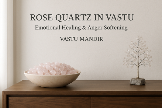 Rose Quartz chips bowl in a luxury home interior for anger reduction and emotional healing – Vastu Mandir