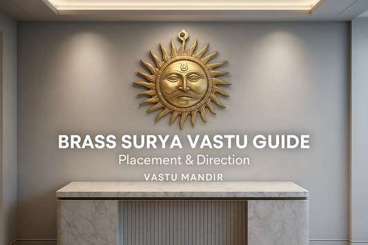 Brass Surya idol displayed on a luxury console, used as a Vastu remedy for energy activation and East wall correction.