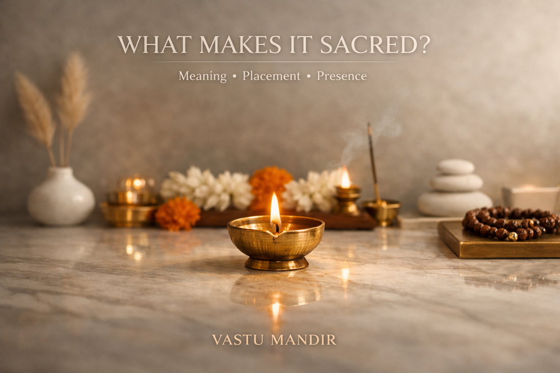 A luxury modern Indian interior corner with a clean marble or stone surface.