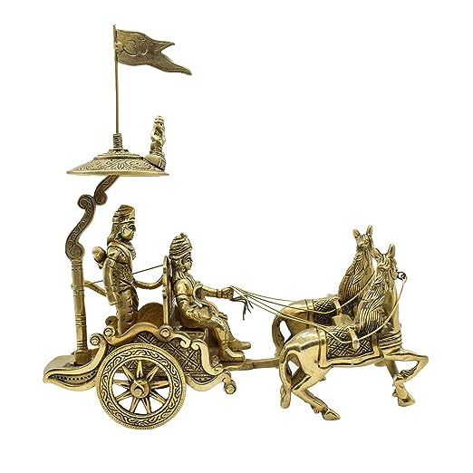 vastu mandir rath, vastu mandir rath with 2 horses, brass rath, vastu mandir brass idol, brass items, home decor, table showpiece 