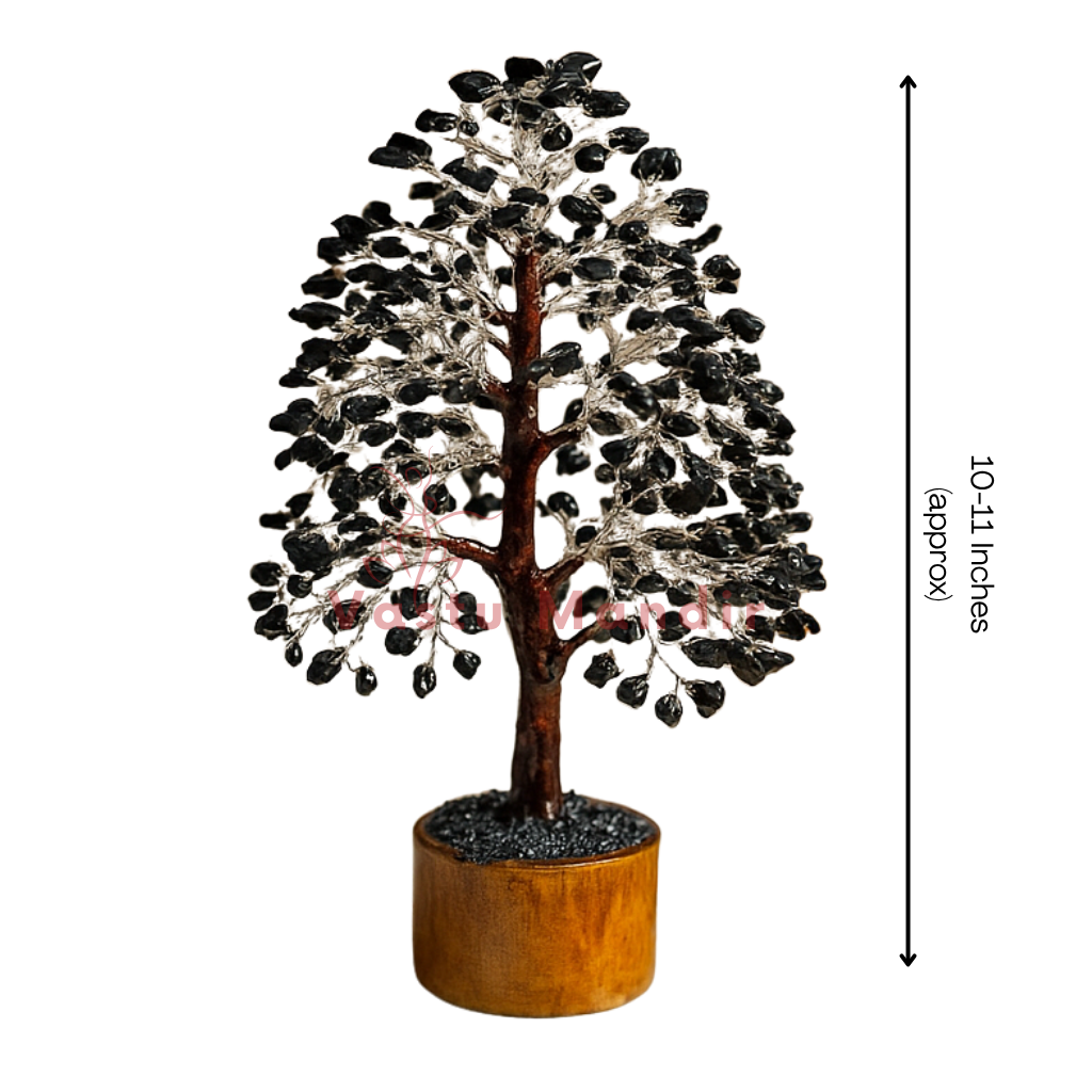 Black Tourmaline Vastu Tree (7-8 Inch) for protection, grounding, and negative energy absorption, on a white background