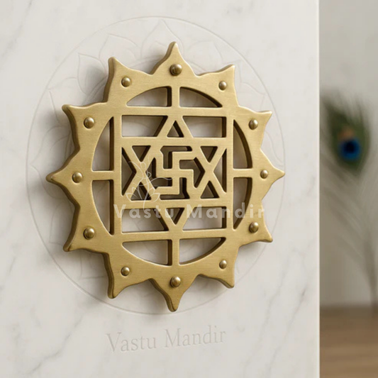 Premium 100% Pure Brass Shubh-Sanket Swastik with Lotus Flower Plate Spiritual Helix for Evil Eye Protection for Vastu Positive Energy of Main Door Entrance, Kitchen, Bedroom, Office for Vastu Dosh by Vastu Mandir