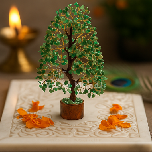 Large Green Aventurine Vastu Tree (10-11 Inch) with 300 beads for good luck, opportunity, and emotional healing.

