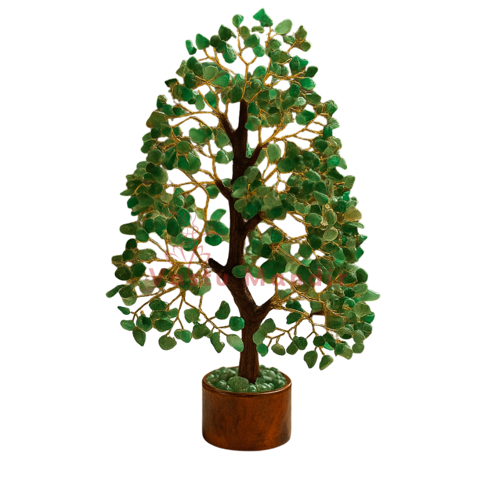 Large Green Aventurine Vastu Tree (10-11 Inch) with 300 beads on a white background