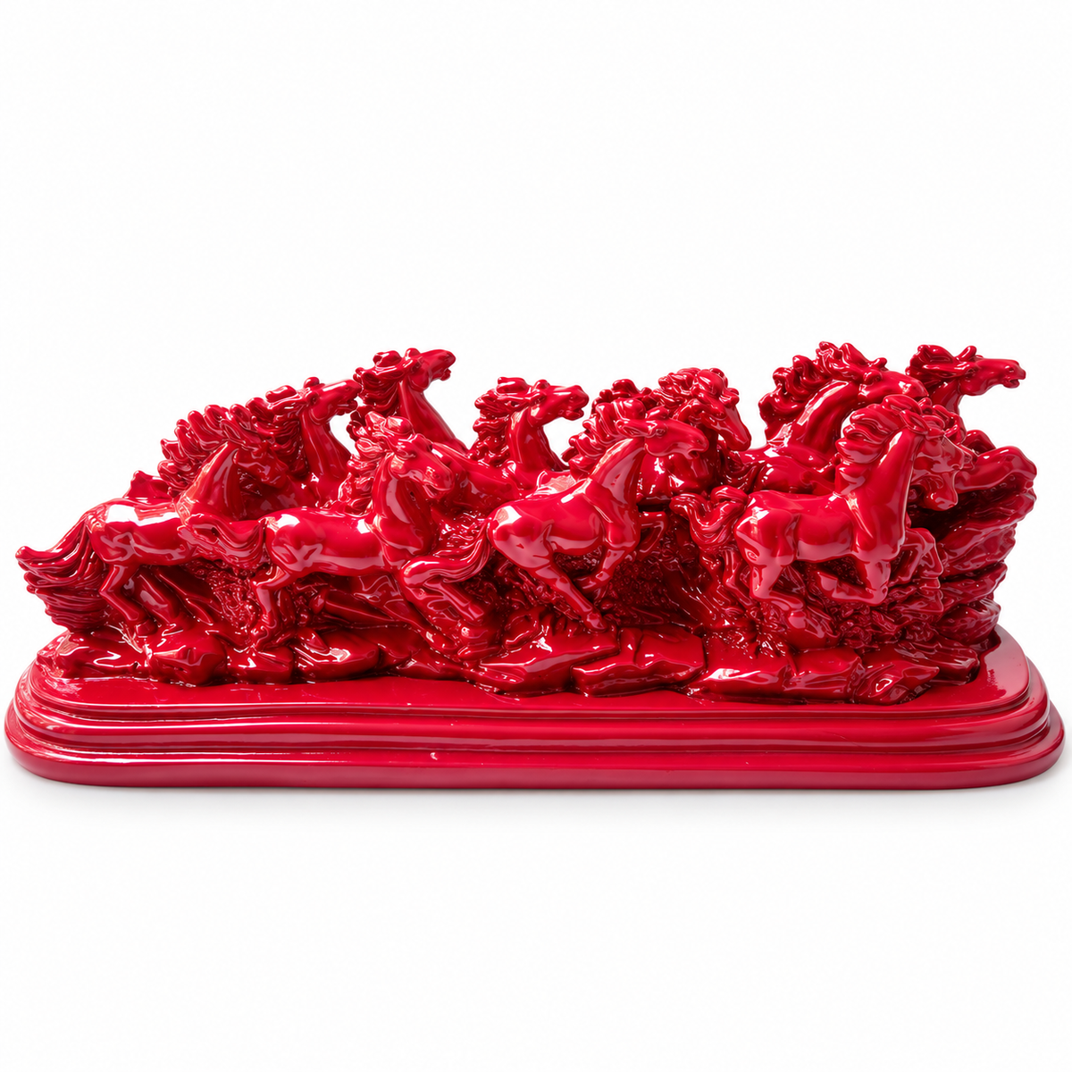 Majestic Twelve Red Running Horses Resin Sculpture Vastu Remedy for Power, Rapid Progress and Business Growth for Office, Leadership Spaces and Living Room Decor | 39 x 14 cm | 1.6 kg