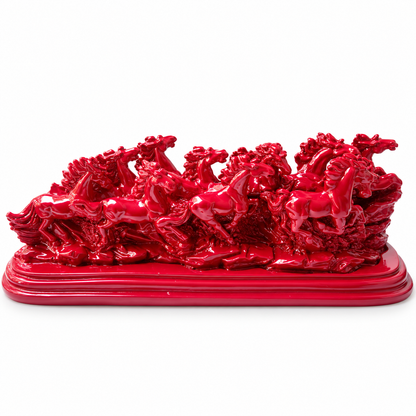 Majestic Twelve Red Running Horses Resin Sculpture Vastu Remedy for Power, Rapid Progress and Business Growth for Office, Leadership Spaces and Living Room Decor | 39 x 14 cm | 1.6 kg