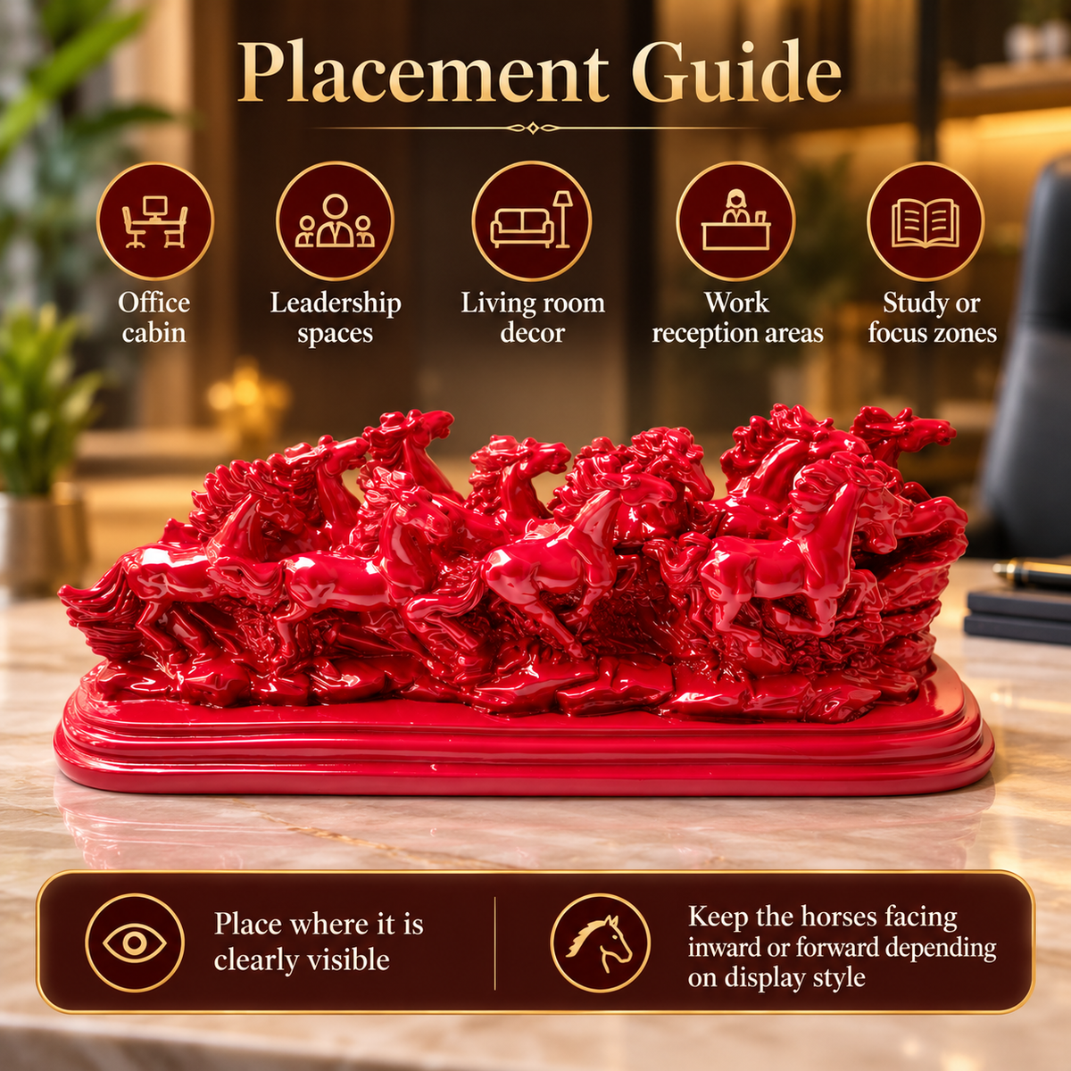 Majestic Twelve Red Running Horses Resin Sculpture Vastu Remedy for Power, Rapid Progress and Business Growth for Office, Leadership Spaces and Living Room Decor | 39 x 14 cm | 1.6 kg