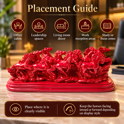 Majestic Twelve Red Running Horses Resin Sculpture Vastu Remedy for Power, Rapid Progress and Business Growth for Office, Leadership Spaces and Living Room Decor | 39 x 14 cm | 1.6 kg