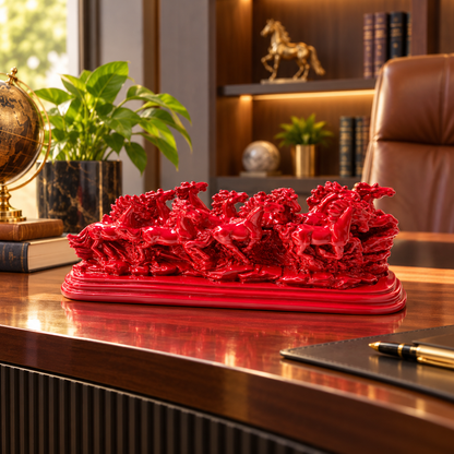 Majestic Twelve Red Running Horses Resin Sculpture Vastu Remedy for Power, Rapid Progress and Business Growth for Office, Leadership Spaces and Living Room Decor | 39 x 14 cm | 1.6 kg