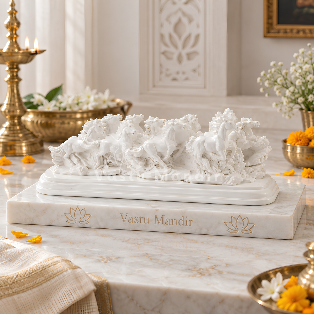 Twelve White Running Horses Resin Sculpture | Vastu Remedy for Victory, Momentum & Professional Success | 39 × 14 cm | 1.6 kg