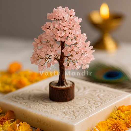Rose Quartz Vastu Tree (10 Inch) for Love, Compassion, and Heart Healing | Vastu Crystal Tree for Relationship Harmony By Vastu Mandir