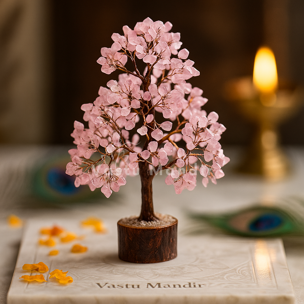 Rose Quartz Vastu Tree (10 Inch) for Love, Compassion, and Heart Healing | Vastu Crystal Tree for Relationship Harmony By Vastu Mandir