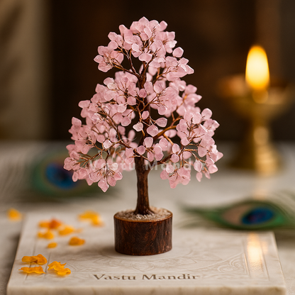 Rose Quartz Vastu Tree (10 Inch) for Love, Compassion, and Heart Healing | Vastu Crystal Tree for Relationship Harmony By Vastu Mandir