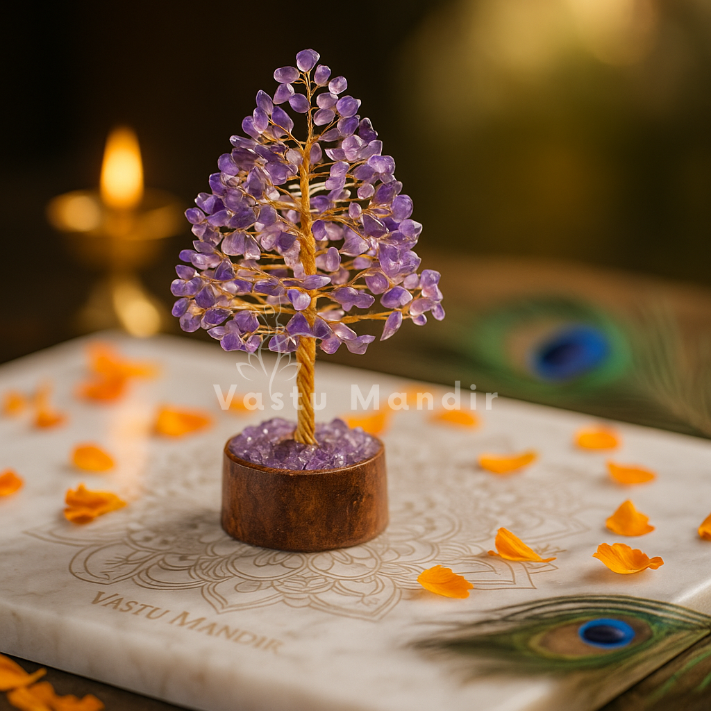 Premium Amethyst Vastu Tree (600 Beads, 12 Inch) for Stress Relief, Focus, and Supreme Clarity | Vastu Crystal Tree for North-East Zone By Vastu Mandir