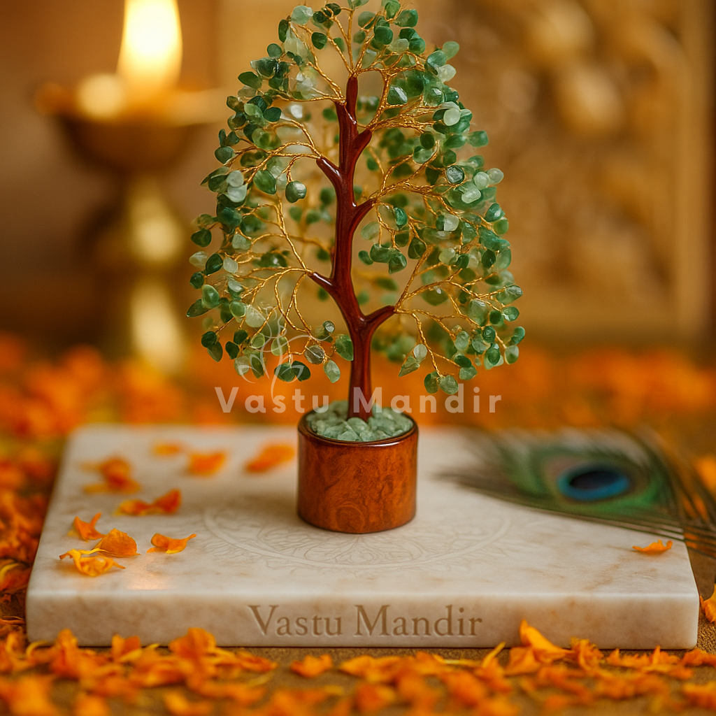 Premium Green Aventurine Vastu Tree (600 Beads, 12 Inch) for Luck, Wealth Flow, and New Opportunities | Money Magnet Crystal Tree for North Zone By Vastu Mandir