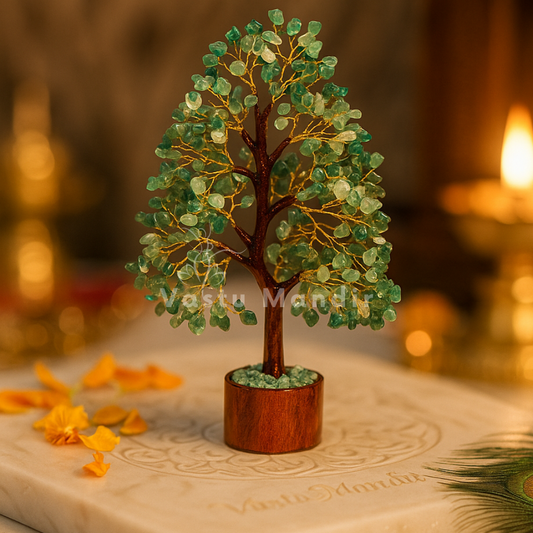 Premium Green Aventurine Vastu Tree (600 Beads, 12 Inch) for Luck, Wealth Flow, and New Opportunities | Money Magnet Crystal Tree for North Zone By Vastu Mandir