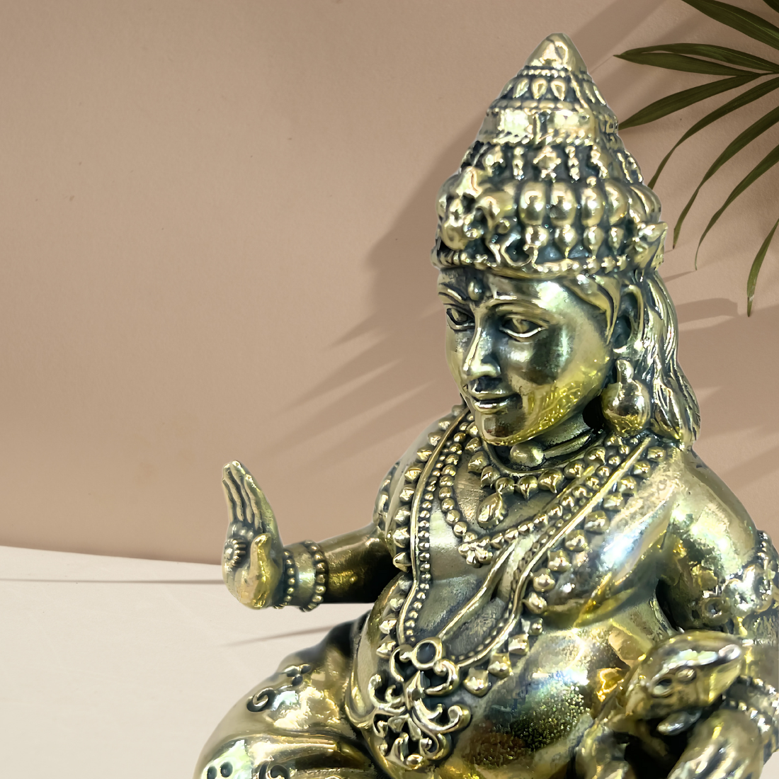 lord dhan kuber statue, brass kuber ji idol, vastu metal idols, kuber statue for home and office, home decoration items, vastu mandir idols, pure brass metal idols for positive energy