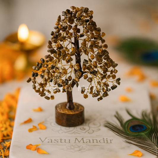 Premium Tiger Eye Vastu Tree (600 Beads, 12 Inch) for Courage, Strategic Clarity, and Grounding | Vastu Crystal Tree for Personal Power By Vastu Mandir