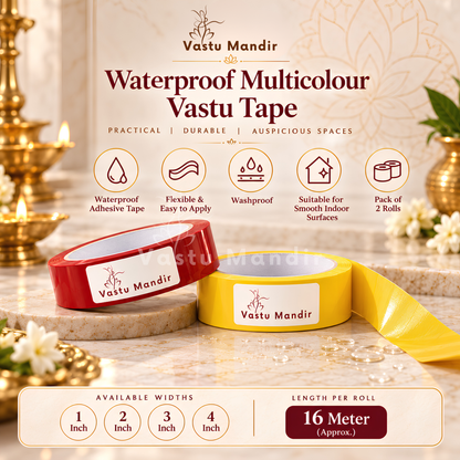 Vastu Waterproof Multicolor Tape – Vastu Remedy for Entrance & Toilet Defects | Ideal for Quick Zone Corrections | 1-4 Inch Wide Options | 16 Meter | 2 Rolls