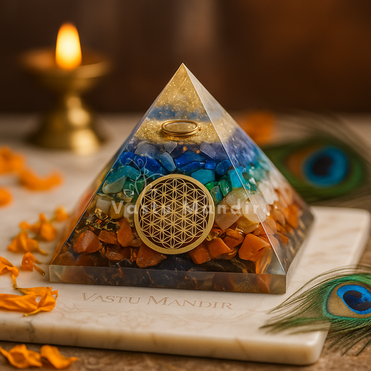 7 Chakra Yantra Vastu Pyramid (75MM) used for energy balancing, meditation, and spiritual growth.

