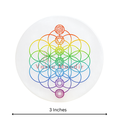 3-Inch Selenite Charging Plate with 7 Chakra Flower of Life Engraving | Essential Crystal Cleanser & Vastu Purifier By Vastu Mandir