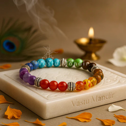 Premium Seven Chakra 8mm Bead Bracelet, Vastu Remedy for Complete Energy Balance & Chakra Alignment — Natural 7 Stone Crystal Mala