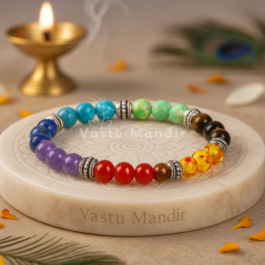 Premium Seven Chakra 8mm Bead Bracelet, Vastu Remedy for Complete Energy Balance & Chakra Alignment — Natural 7 Stone Crystal Mala