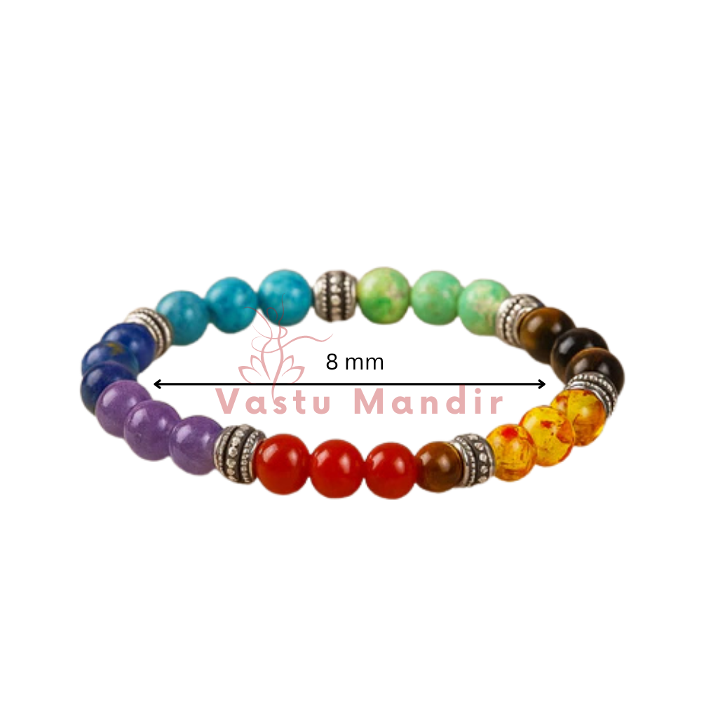 Premium Seven Chakra 8mm Bead Bracelet, Vastu Remedy for Complete Energy Balance & Chakra Alignment — Natural 7 Stone Crystal Mala